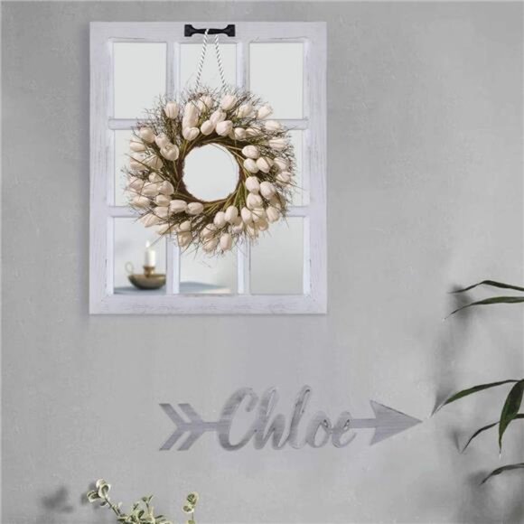 Decorative Wall Mirror-Distressed Wood Windowpane Mirror- Farmhouse Mirrors - Picture 2 of 8